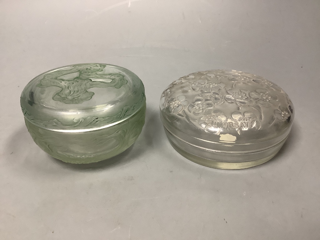 A Lalique Le Lys for D'Orsay box and a Lalique box and cover for Coty, France